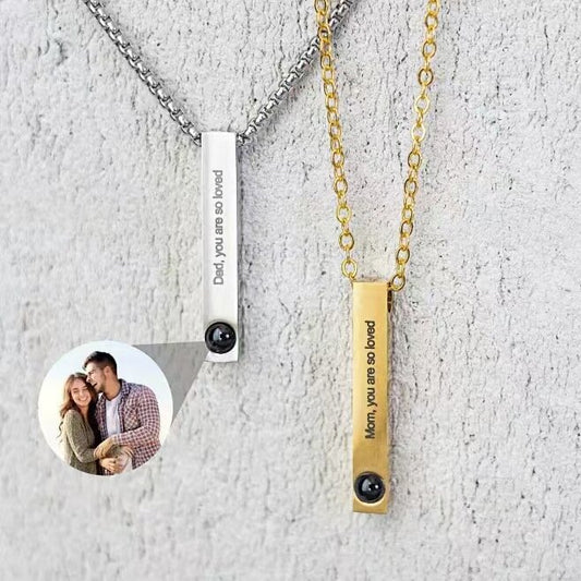 Photo Projection Cube Column Pendant Necklace