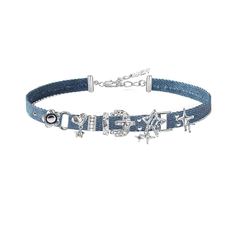 Choker Heart-shaped Denim Collar Chain Necklaces