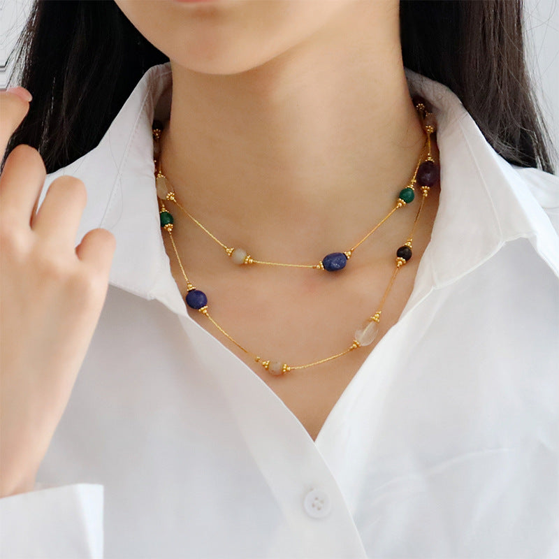 Collar vintage de piedra natural de colores, accesorios para mujer