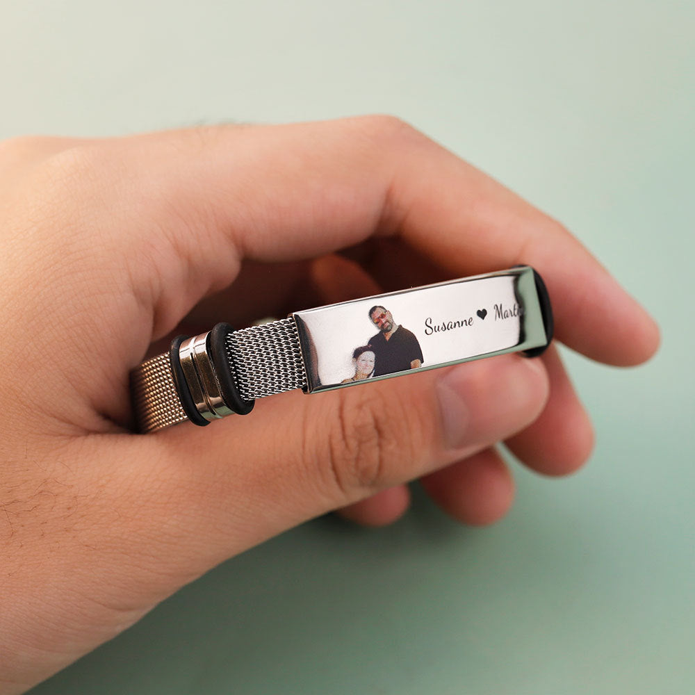 Pulsera tejida grabada para hombre