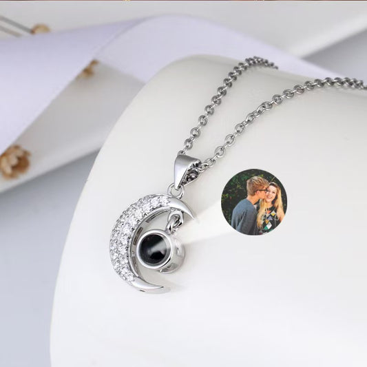 Photo Projection Moon Pendant Necklace