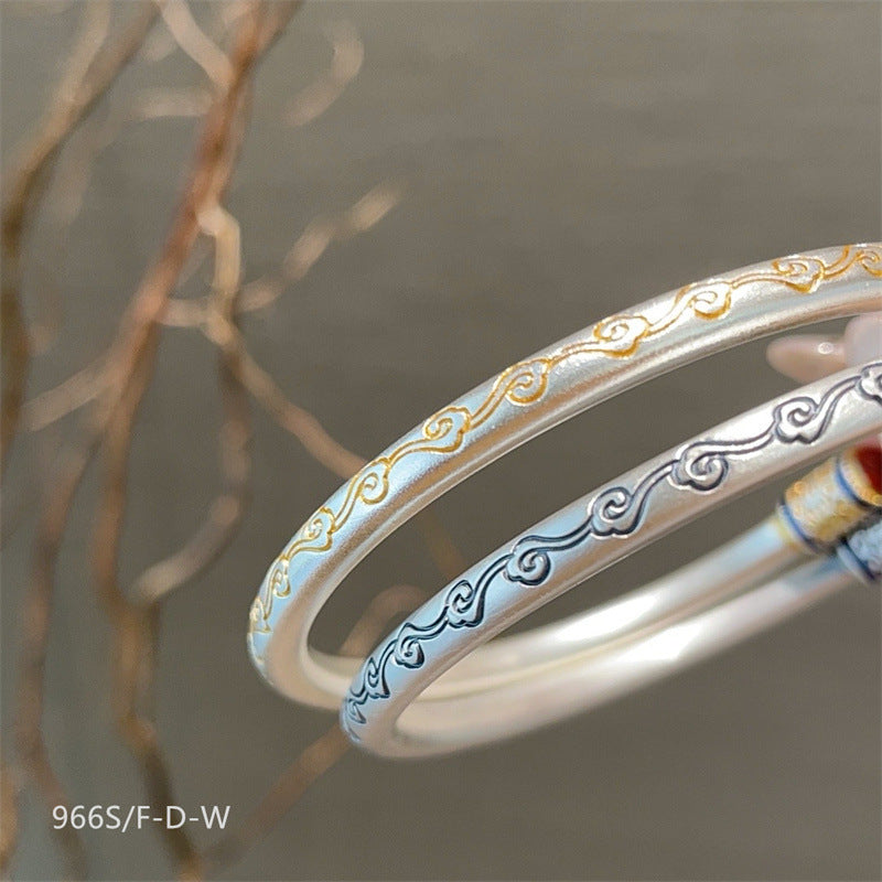 Chinese enamel pattern round stick sterling silver bracelet