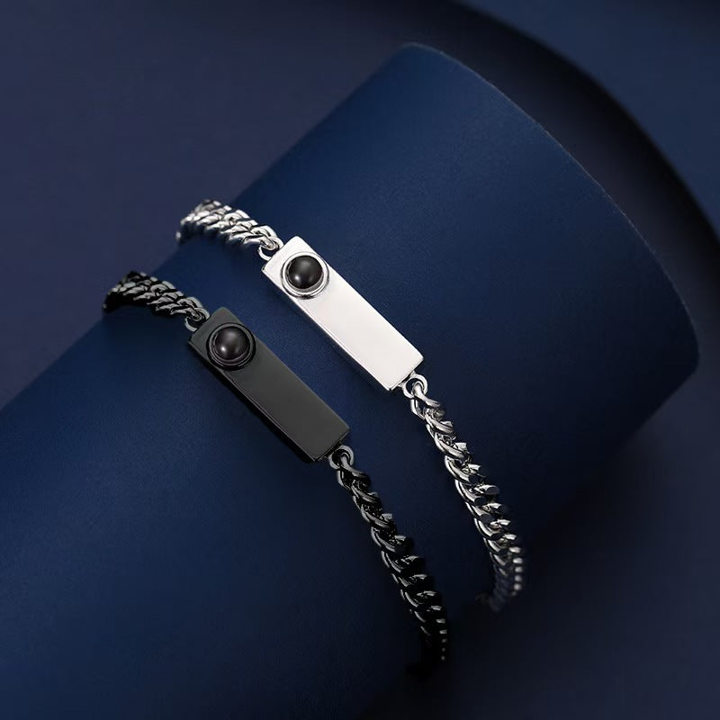 Pulsera de hueso de dragón con placa cuadrada y proyección fotográfica