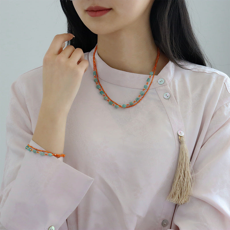 Ancient style women's accessories natural stone handmade beaded necklace