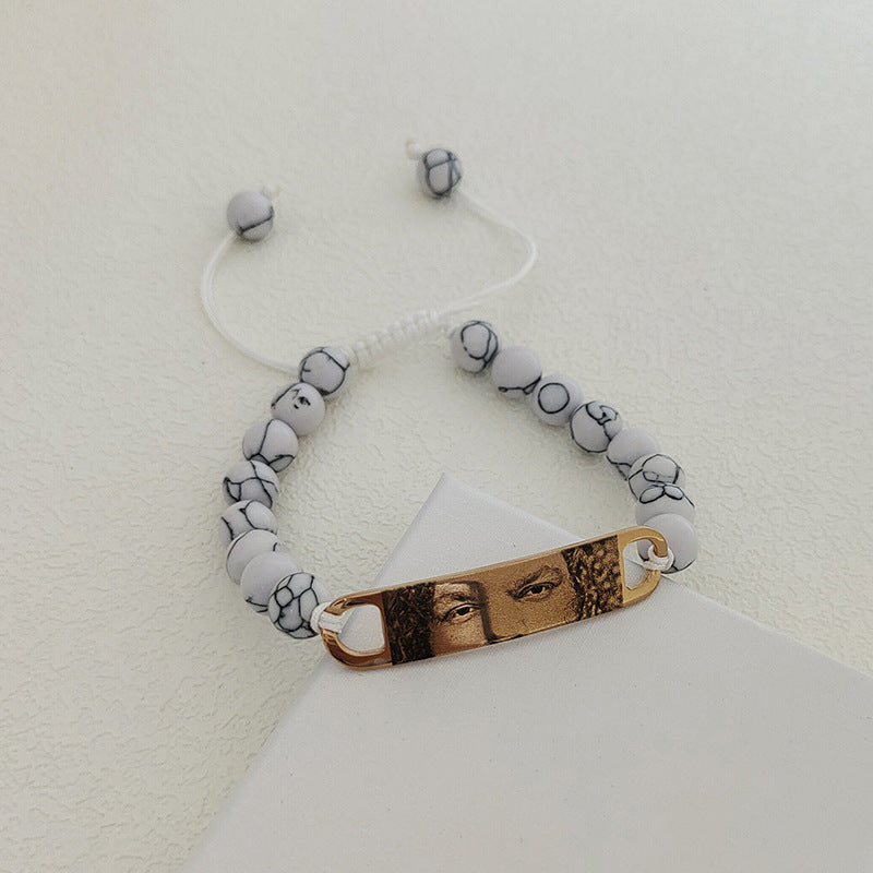 Pulsera de piedra natural con ojo grabado con imagen DIY