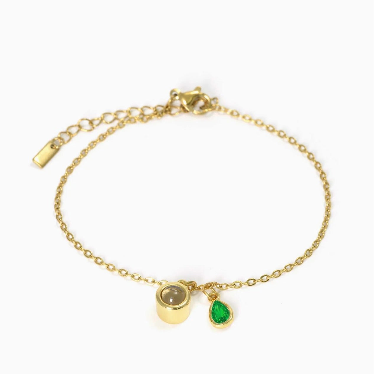 Pulsera con piedra del zodiaco en forma de gota de agua con proyección fotográfica