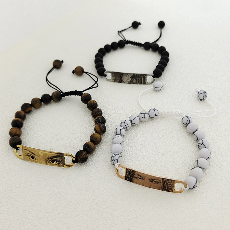 Pulsera de piedra natural con ojo grabado con imagen DIY