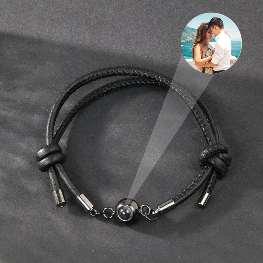 Pulsera de cordón de cuero con proyección de fotos