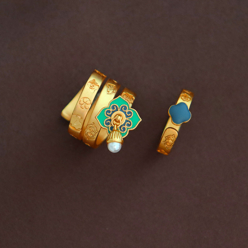 Anillo de flores con goteo de aceite colorido vintage de estilo chino