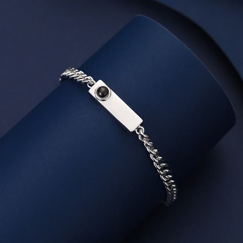 Pulsera de hueso de dragón con placa cuadrada y proyección fotográfica
