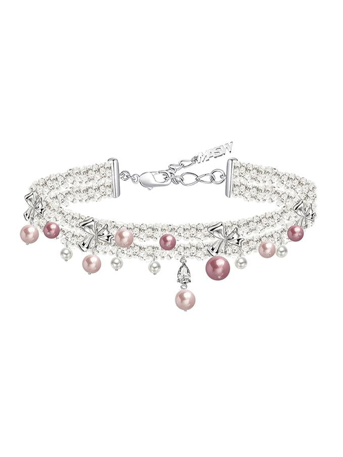Colored pearl choker necklace