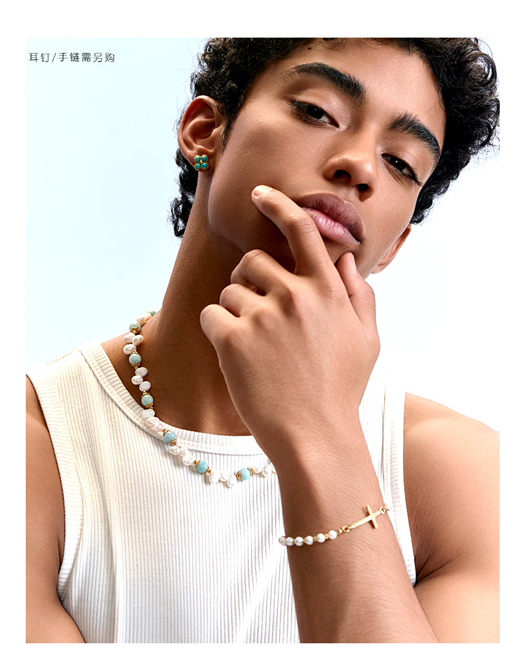 Collar hip-hop con perla de piedra natural