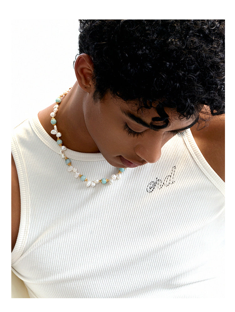 Collar hip-hop con perla de piedra natural