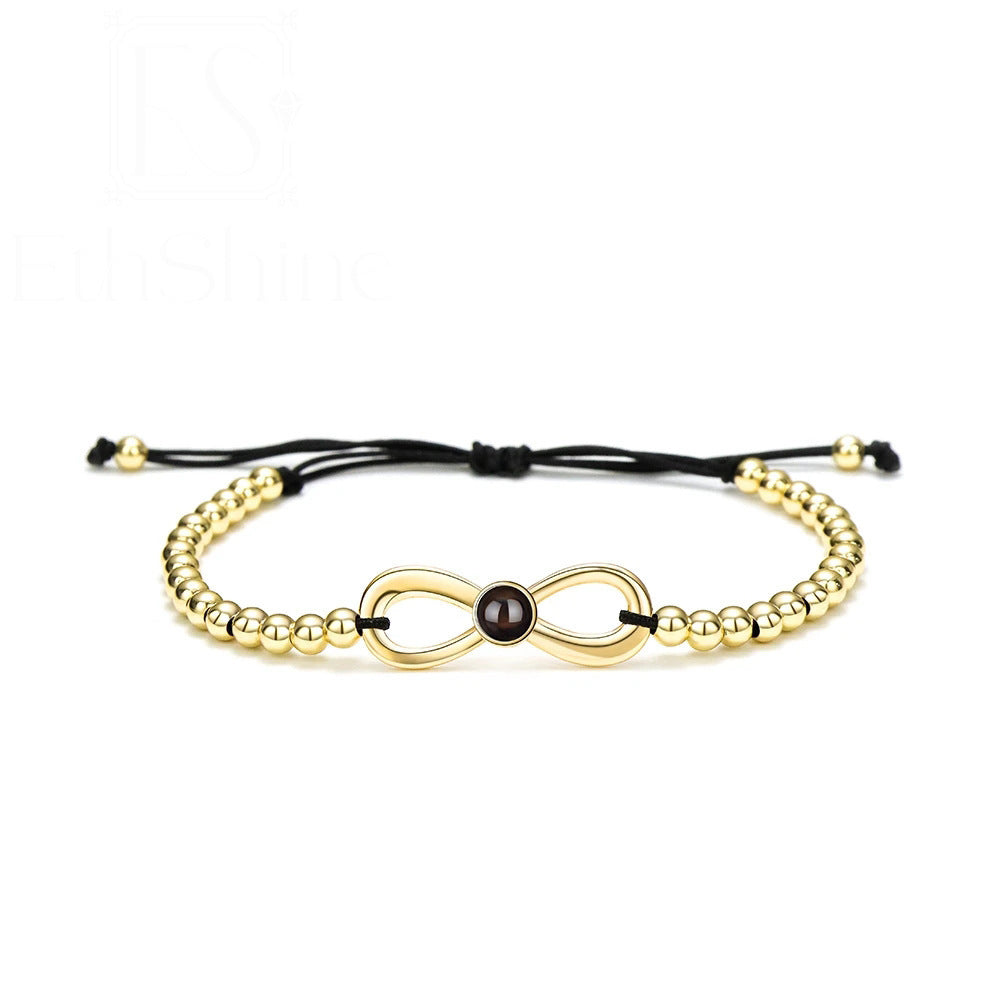 Pulsera de cuentas de latón con lazo y proyección de fotos