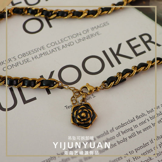 High-end leather string pendant necklace - jewelryweilin