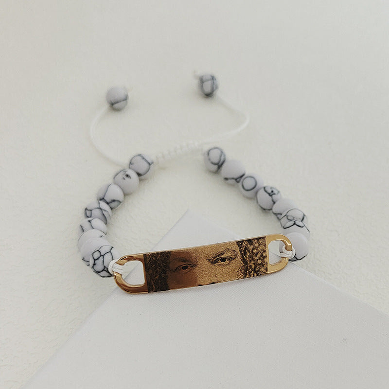 Pulsera de piedra natural con ojo grabado con imagen DIY