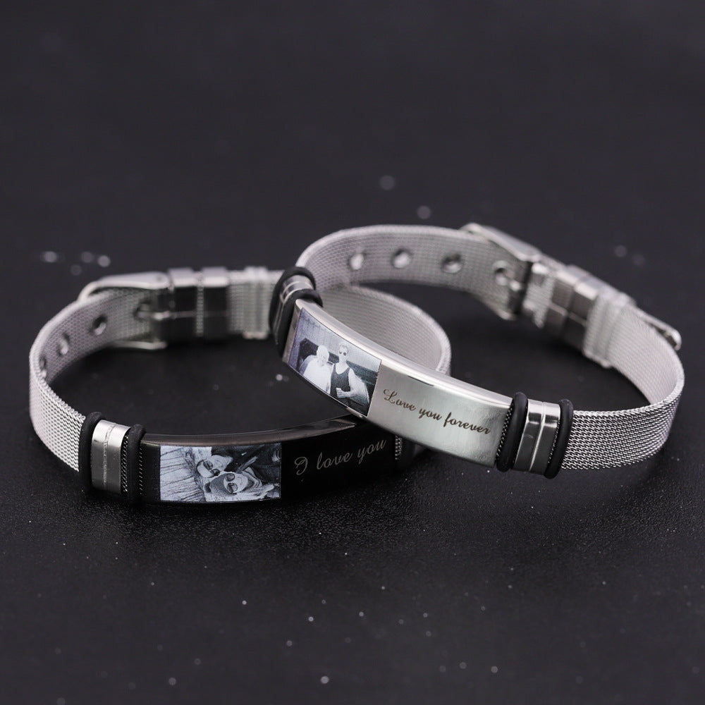 Pulsera tejida grabada para hombre