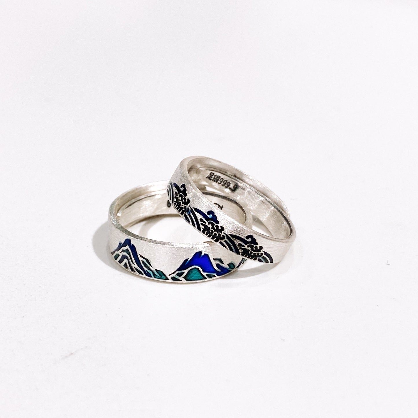 Anillo de pareja de lujo en plata de ley