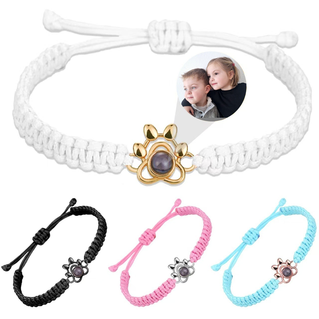 Pulsera tejida con proyección de fotos de pata de perro