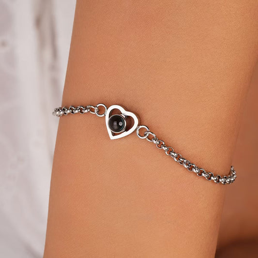 Photo projection heart circle hand chain