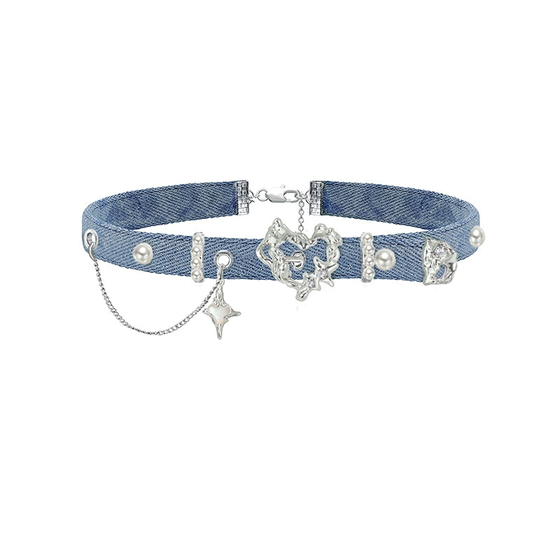 Choker Heart-shaped Denim Collar Chain Necklaces