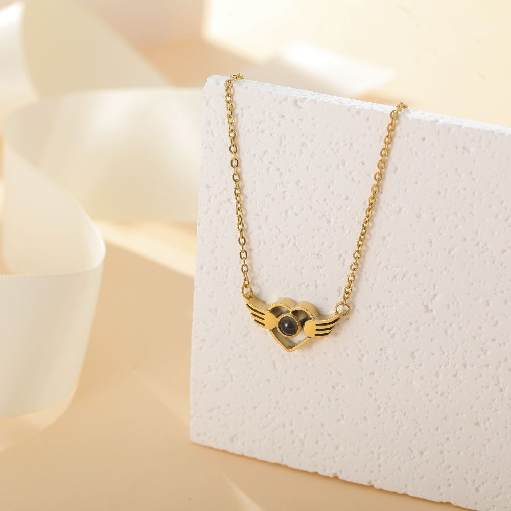 Photo Projection Heart Wings Necklace