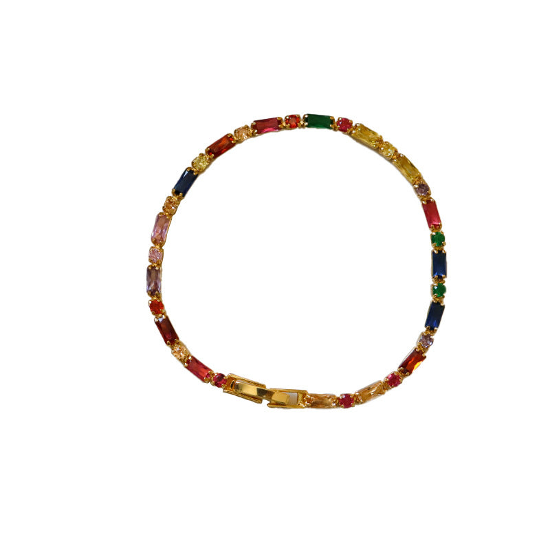 Pulsera de circonitas coloridas con personalidad retro sencilla