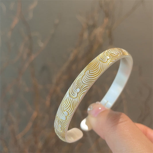 Pulsera de plata de ley con forma de ola de 8 m pintada en oro