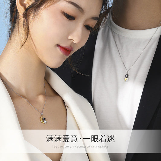 Photo Projection Astronaut Couple Necklace