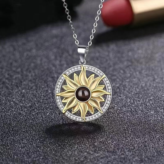Photo projection sunflower necklace
