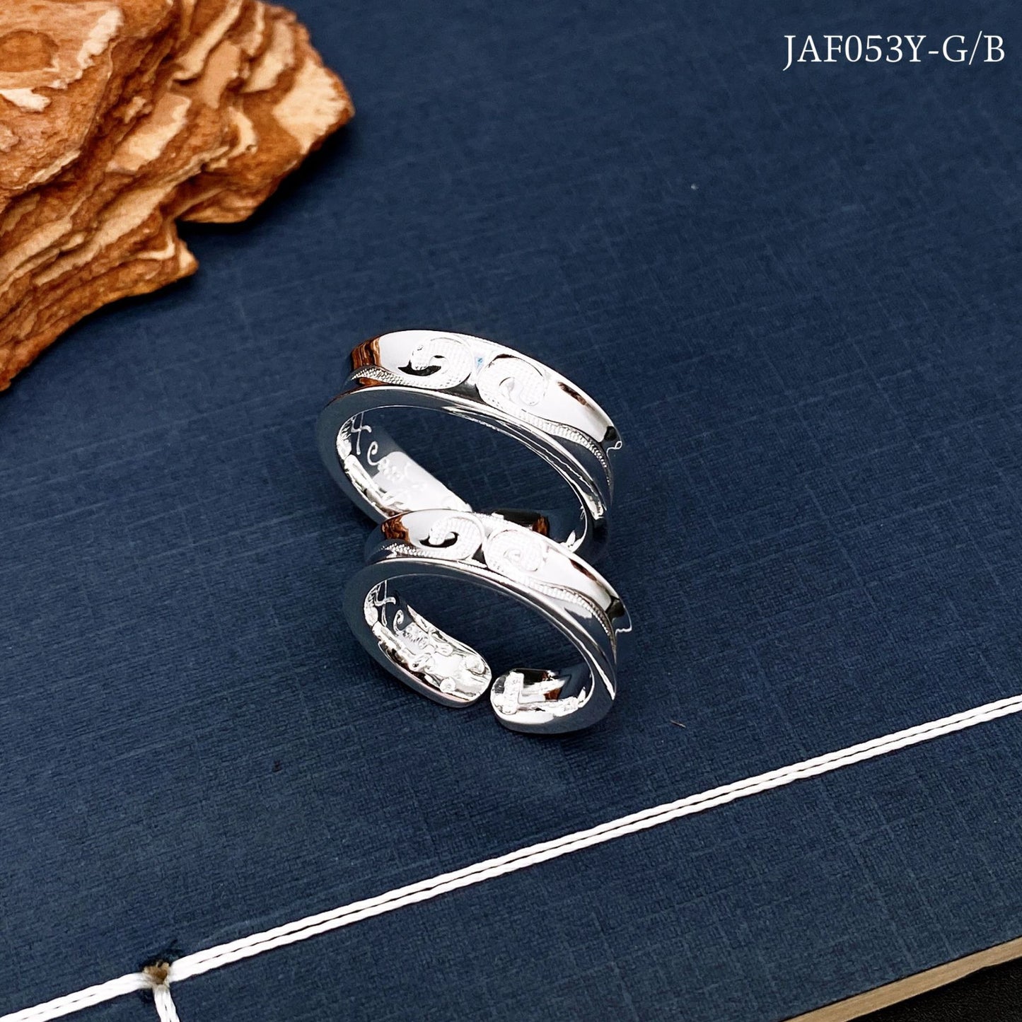 Anillo de pareja de plata esterlina de estilo chino