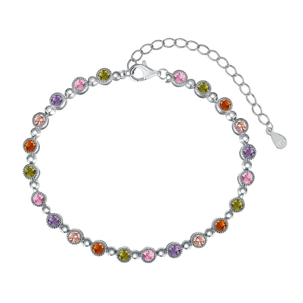 Pulsera de tenis con cadena de cuentas redondas de circonitas de colores de alta calidad