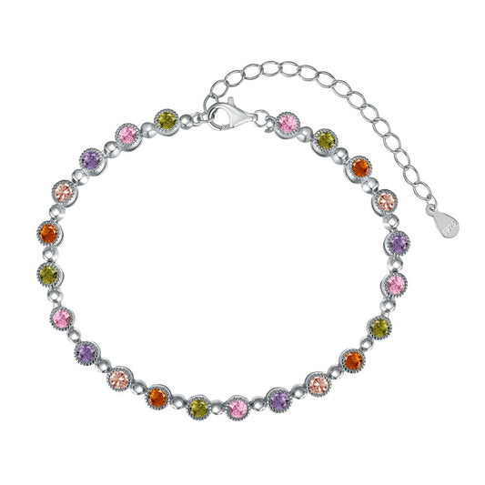 High-grade colorful zircon round bead chain tennis bracelet - jewelryweilin