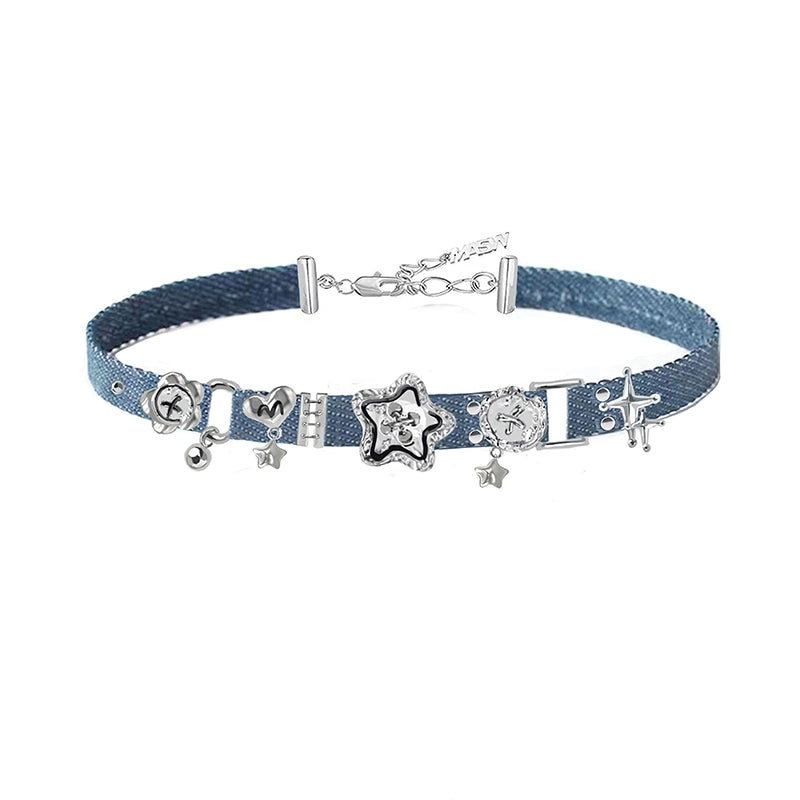 Choker Heart-shaped Denim Collar Chain Necklaces