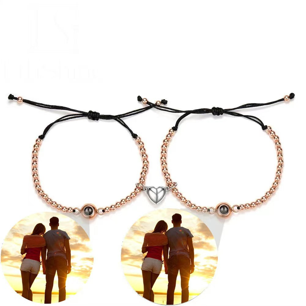 Pulsera de piedra magnética tejida con proyección fotográfica