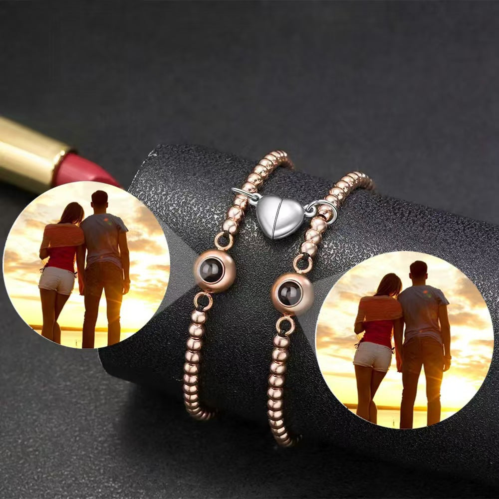 Pulsera de piedra magnética tejida con proyección fotográfica