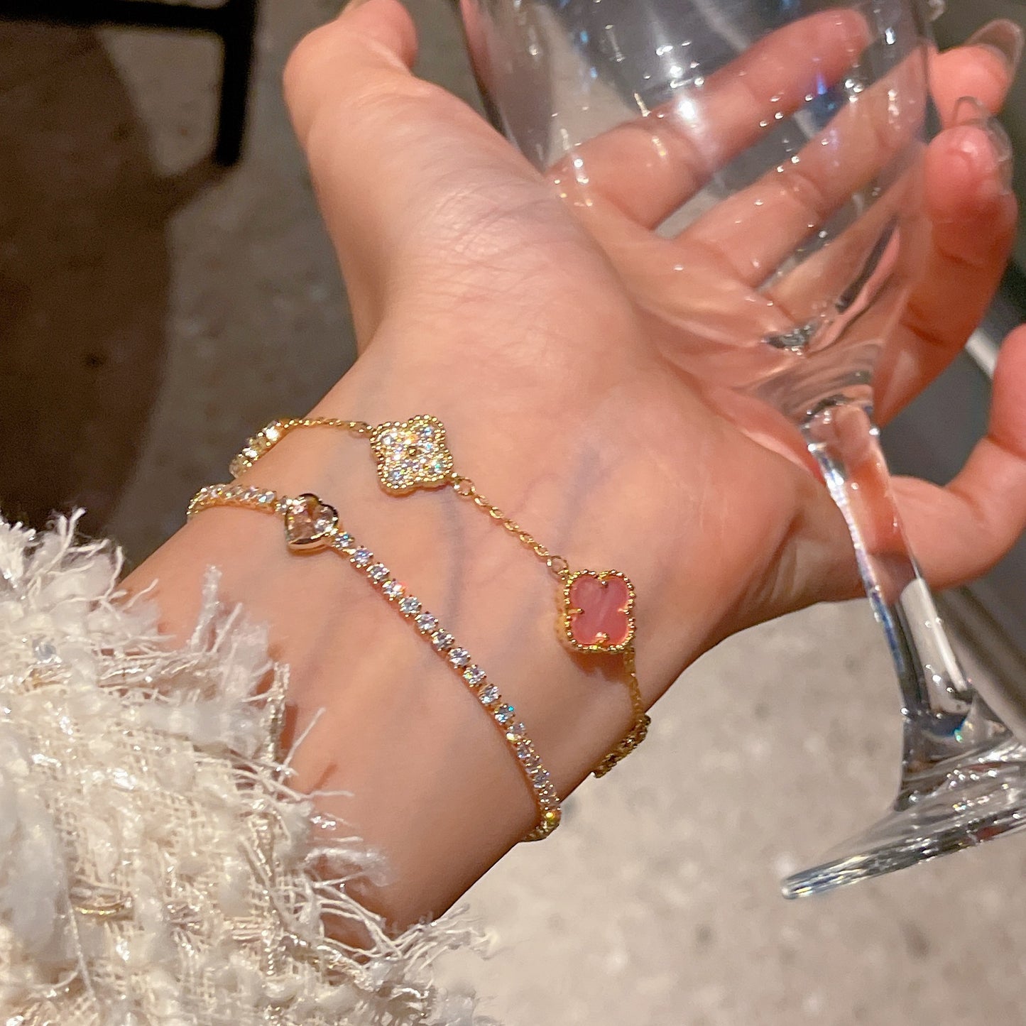 Zirconia Flower Lobster Clasp Bracelet