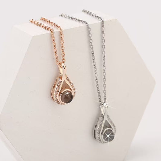 Photo projection heart-shaped teardrop necklace