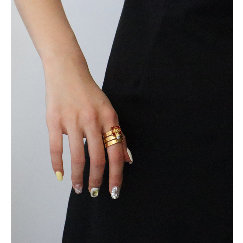 Anillo de flores con goteo de aceite colorido vintage de estilo chino