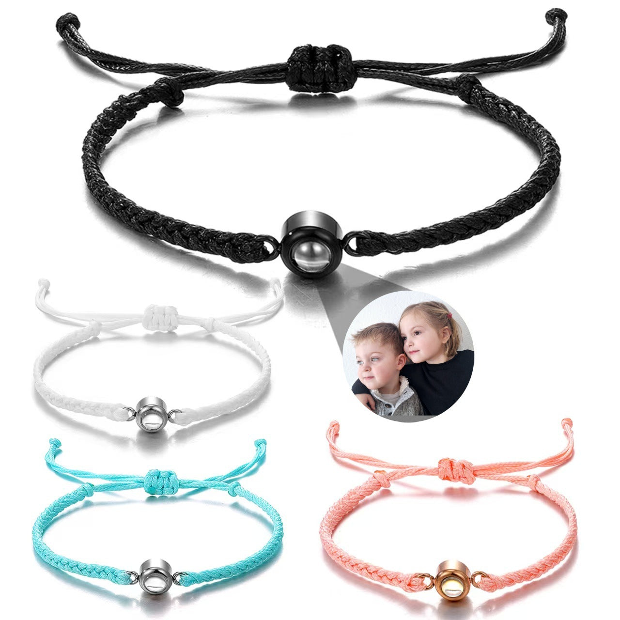 Pulsera tejida a mano con proyección de fotos