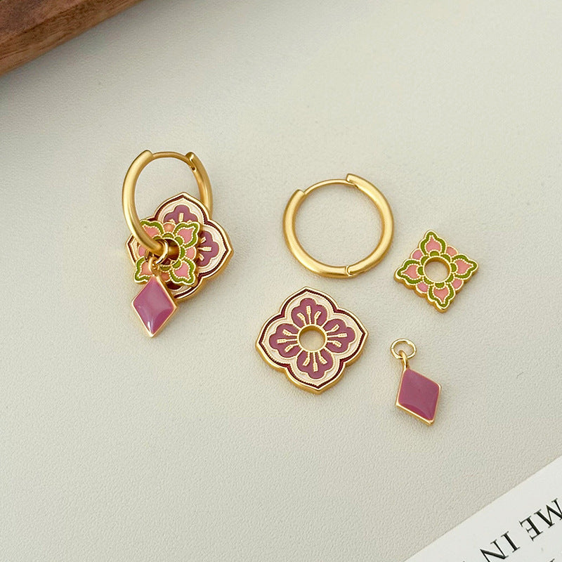 Pendientes orientales de esmalte antiguo de colores