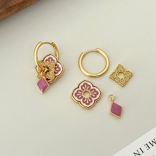 Oriental antique colored enamel earrings - jewelryweilin
