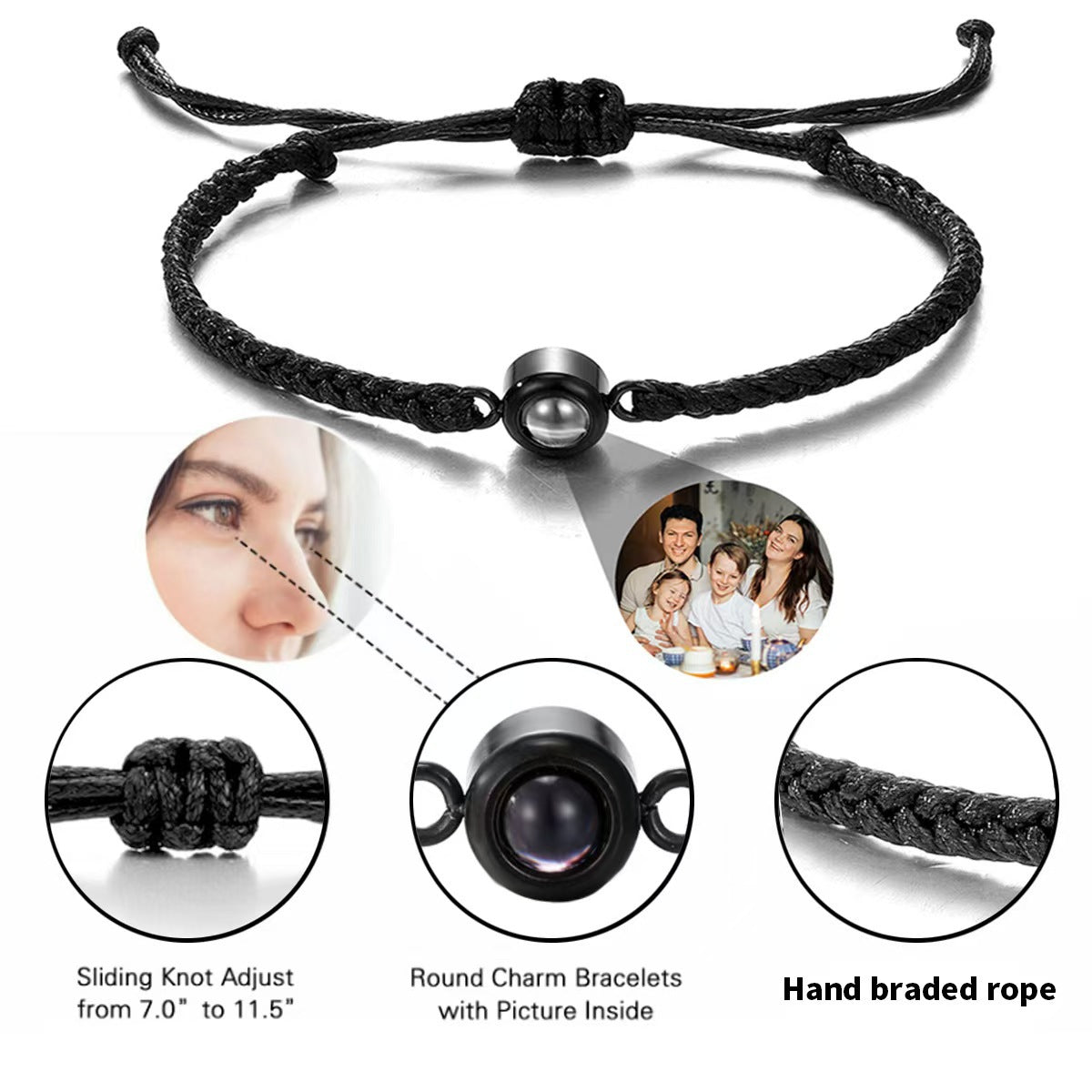 Pulsera tejida a mano con proyección de fotos