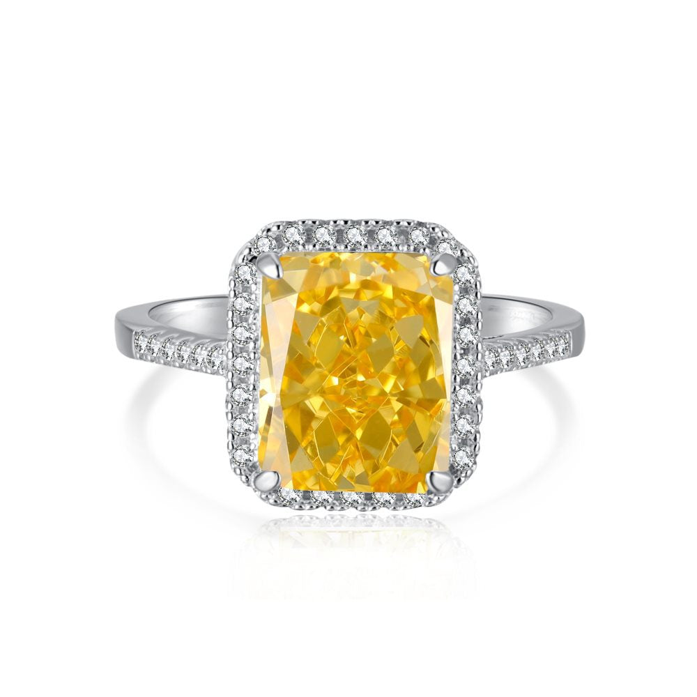 Anillo clásico de circonita con diamante de alto carbono y corte de flor de hielo brillante y noble
