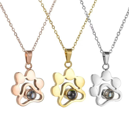 Photo projection dog paw necklace
