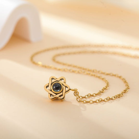 Photo projection six-pointed star necklace