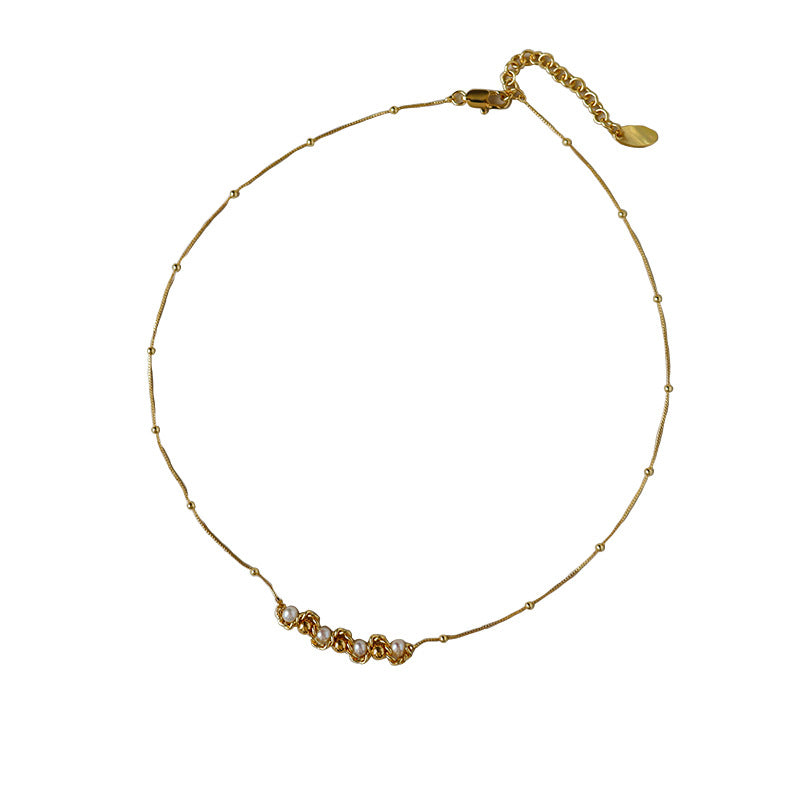Collar trenzado de perlas de agua dulce retro de alta calidad