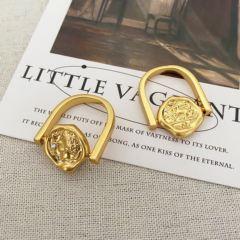 Anillo con personalidad de moneda con retrato irregular retro