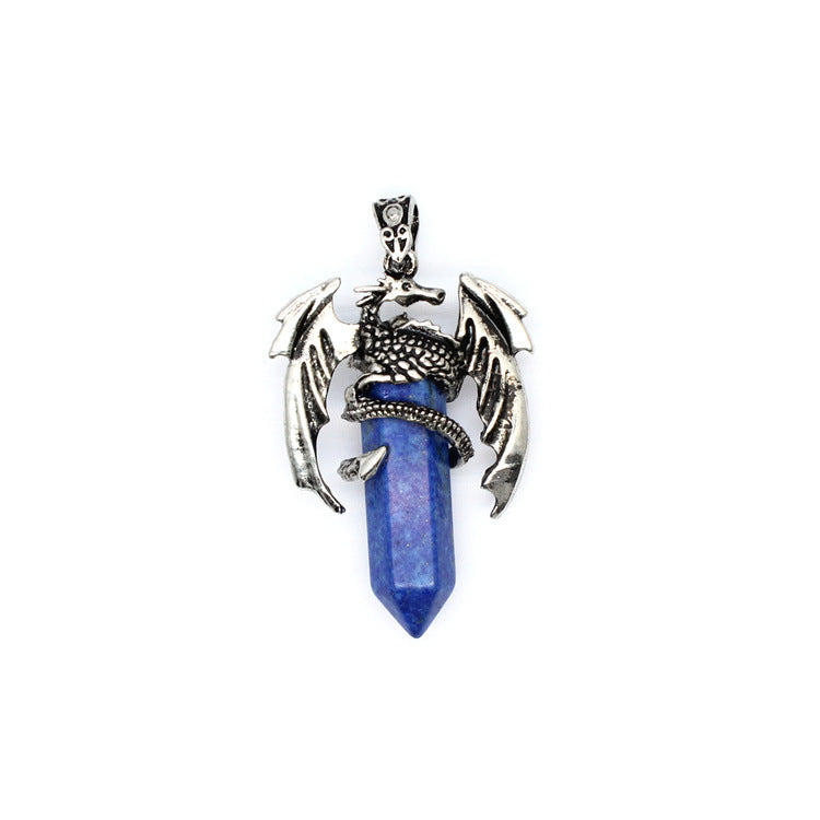 Vintage flying dragon hexagonal column crystal pendant