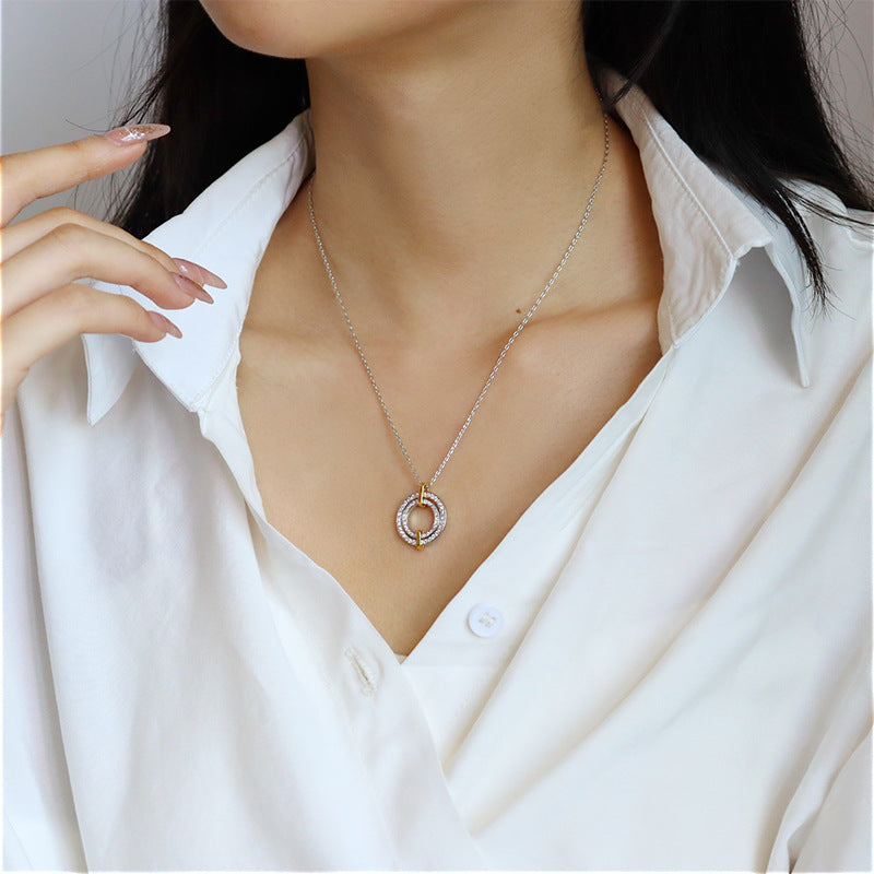 Novelty retro zircon double ring necklace women's accessories